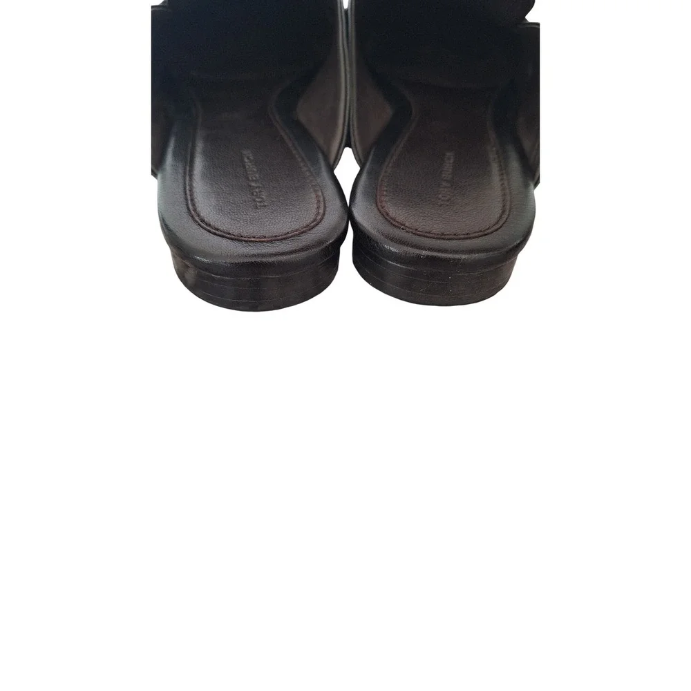 Tory Burch Black Leather Loafers Mules Slides Shoes Size 10.M